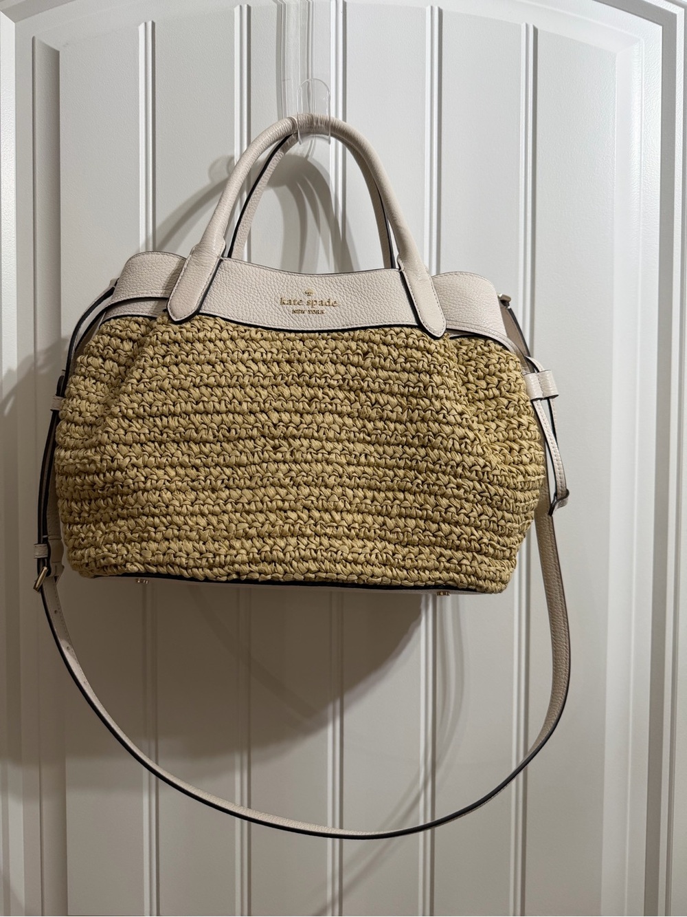 kate spade Straw Satchel with Cream Leather Trim